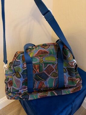 kate spade Multicolor Patterned Canvas Travel Duffel weekender bag.